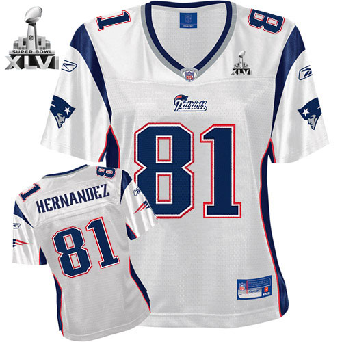 Patriots #81 Aaron Hernandez White Women's Team Super Bowl XLVI Stitched NFL Jersey - Click Image to Close